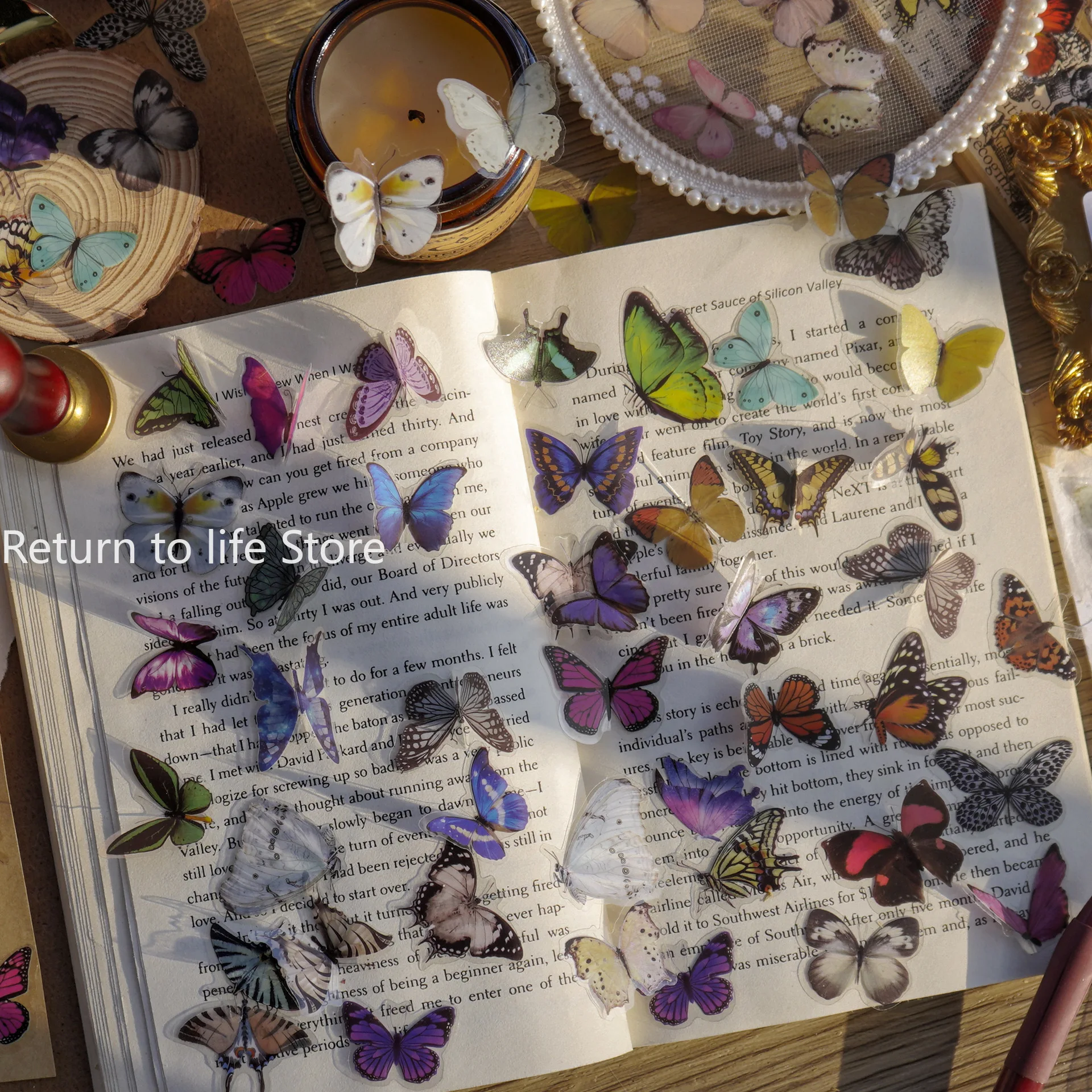 40Pcs/Bag Colorful Butterfly Stickers PET Transparent Decorative Epoxy Resin Fillings for DIY Epoxy Resin Crafts Book Decor