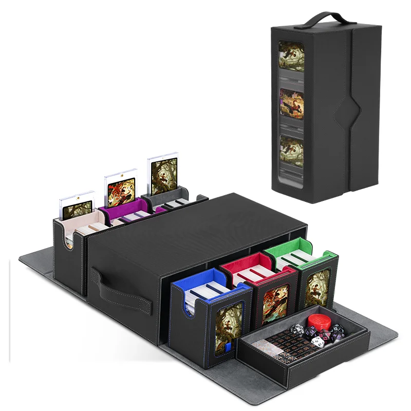 

Trading Card Storage Box, 6-Deck Modular Card Case with Dice Tray, Space for 600+ Double Sleeve Cards, Card Holders for TCG