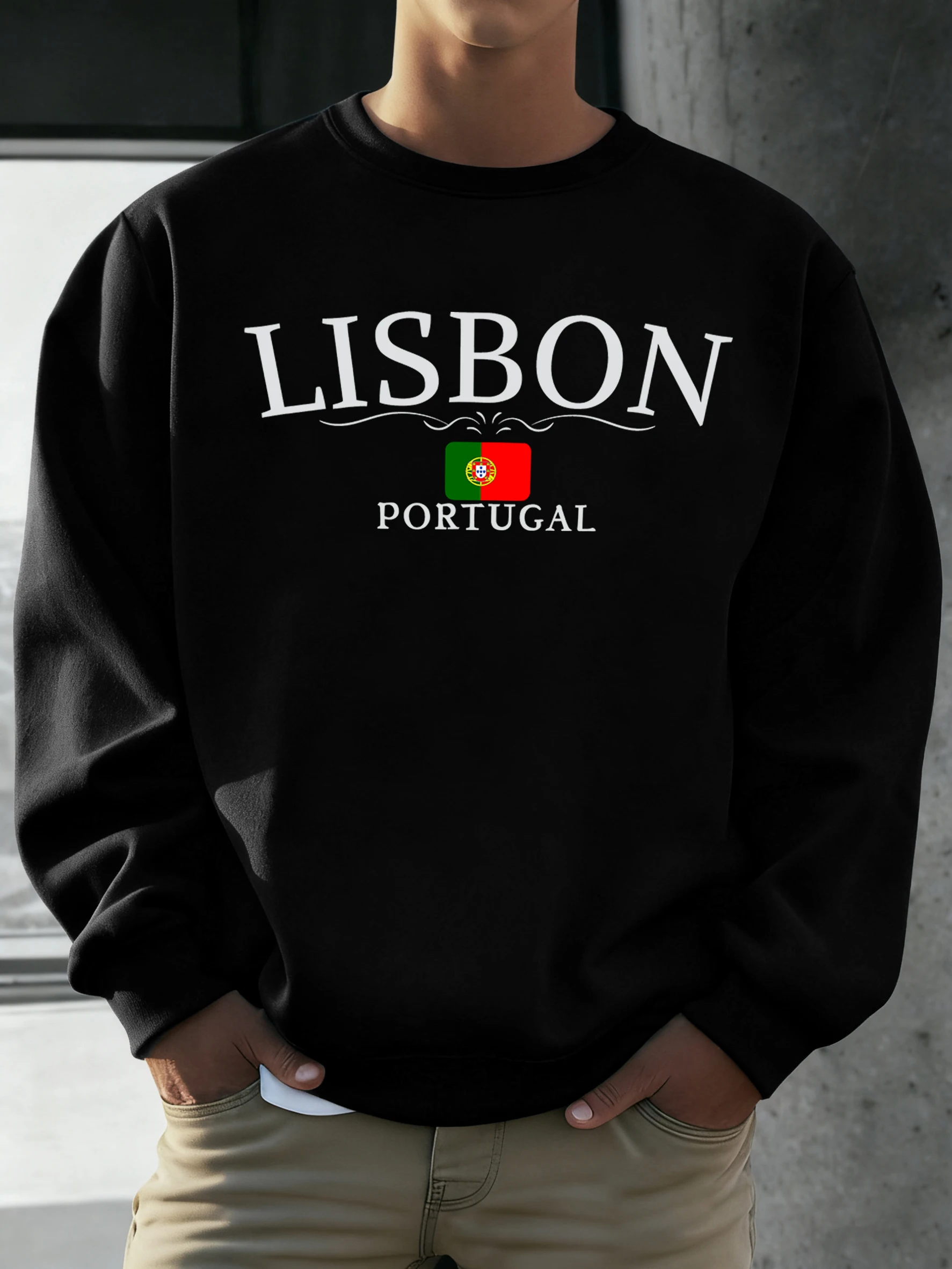 لشبونة البرتغال العلم يطبع الرجال البلوز الخريف س الرقبة البلوز الهيب هوب العصرية الأعلى عادية الصوف للجنسين أساسيات طويلة الأكمام #2