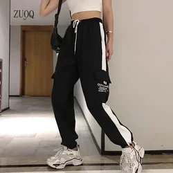 Hot Big Pockets Cargo Pants Women High Waist Loose Streetwear Baggy Tactical Trouser Hip Hop 2025 New Joggers Trousers Female