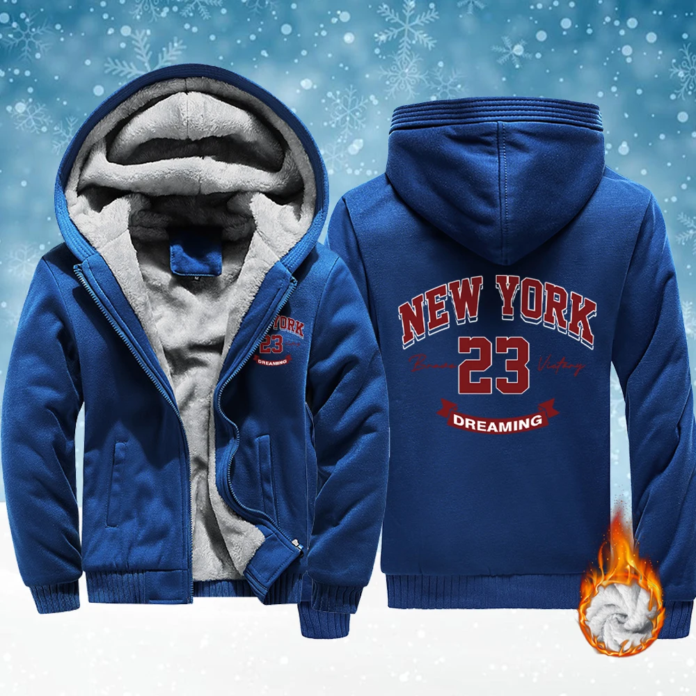 

New York Dreaming Number 23 Print Man Soft Comfy Jacket Winter Thicken Outwear Fleece Zip-Up Tops Warm Basics Veste Street Top