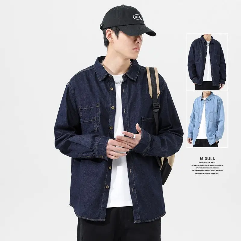 

Premium Denim irt Men's Long Sve Trendy Workwear Inner irt American Sle Spring Autumn Outerwear Stand Fit Cotton ...
