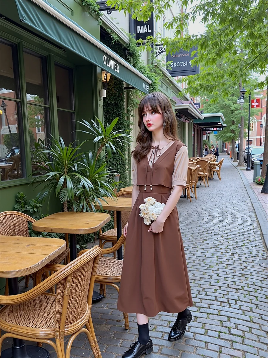 Women'S Dresses Japanese Style Casual Bow Lace-Up Loose Silky Silk Satin Chiffon Gauze Tulle Mesh See-Through Transparent Sheer