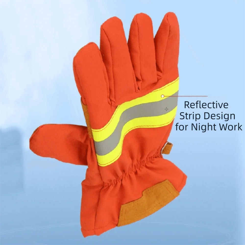 Thicken Firefighter Training Gloves Heat Resistant Orange Flame Retardant Gloves Reflective Strap Wear-Resistance