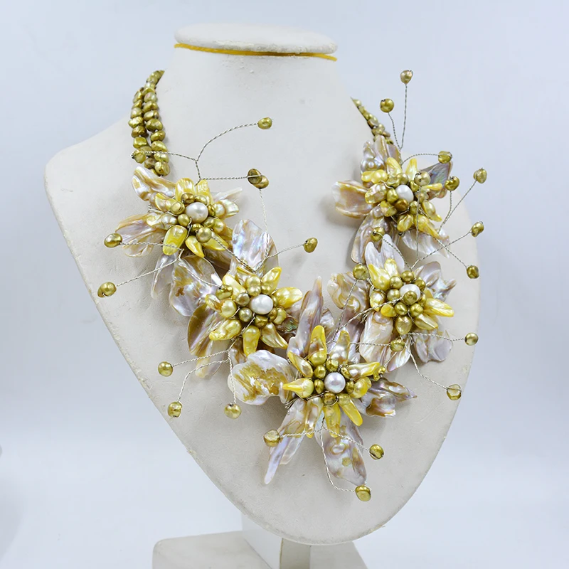 the last one. Natural Baroque pearls. Weave a flower necklace. Charming Women's Party Jewelry 20”