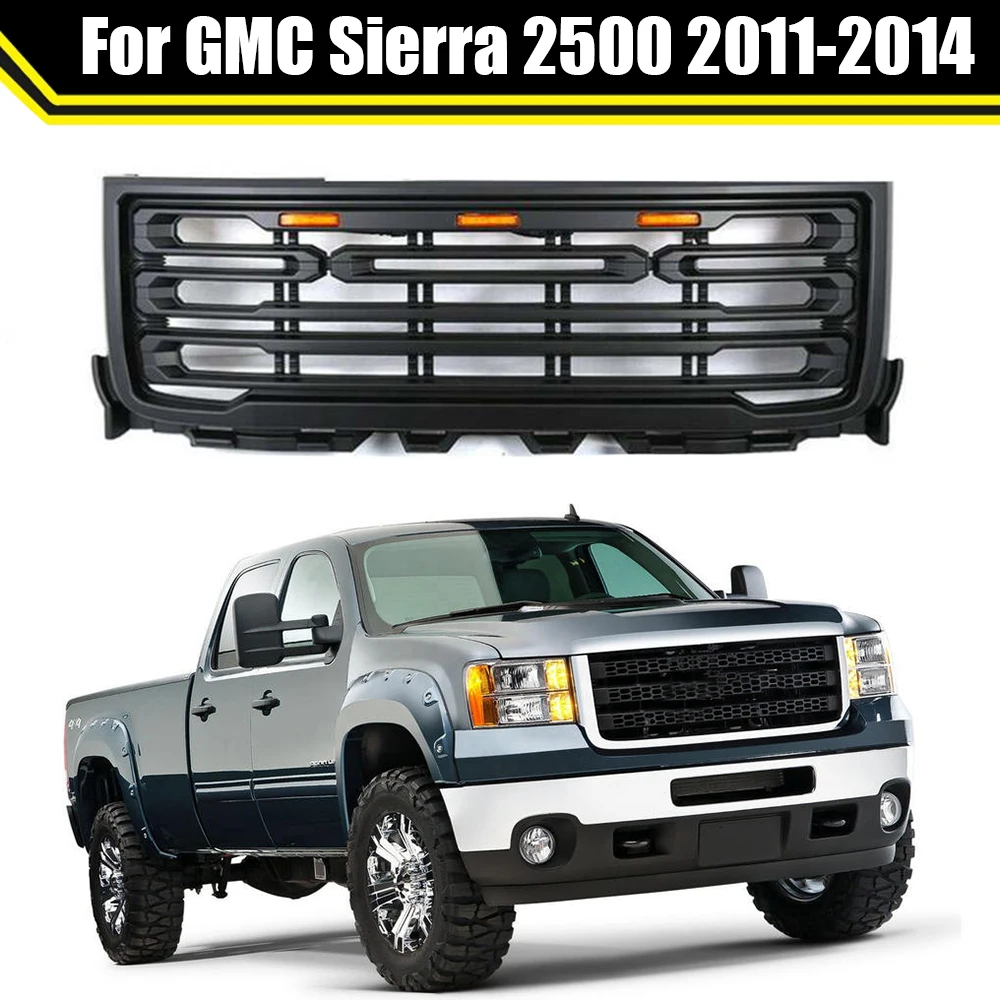 

Front Upper Grill Bumper Mesh Hood Grills Matte Black For GMC Sierra 2500 2011-2014 Car-Styling ABS High Quality Racing Grille