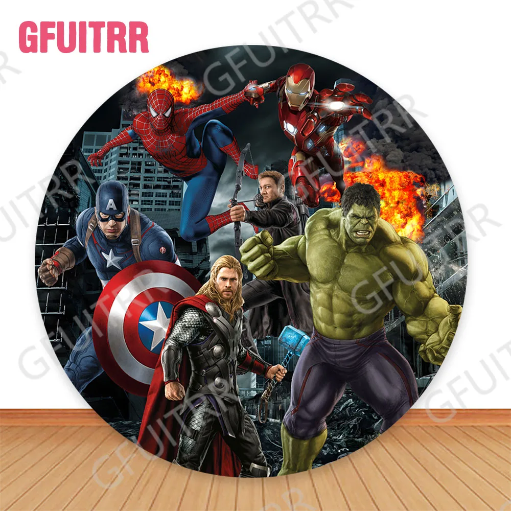 Superheroes Hulk Spiderman Round Backdrop Kids Birthday Party Baby Shower Decor Circle and Cylinder Covers Photo Background