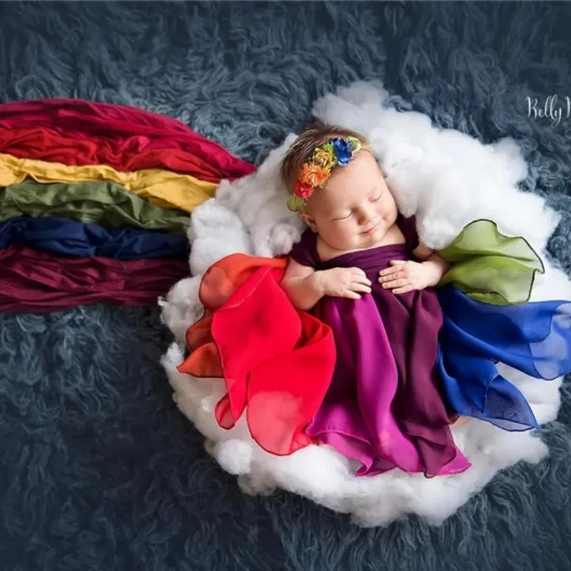 Rainbow Princess Dress For Newborn Girls Photography Props Baby Headband Colorful Outfit Studio Shooting Photoshoot Photo Props