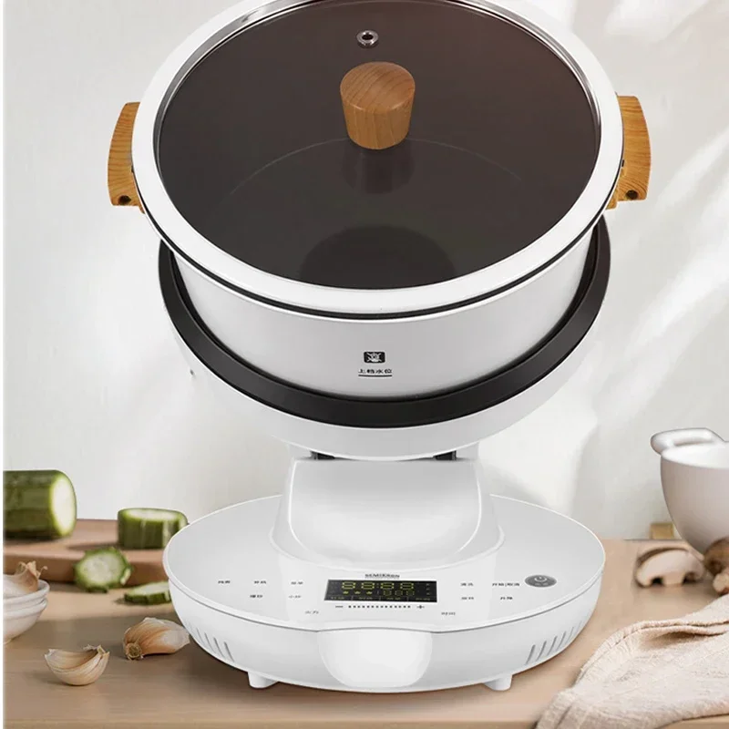 Máquina de cocina rotativa automática de 220V, olla eléctrica multifunción para freír, antiadherente, agitación inteligente, Wok, arrocera