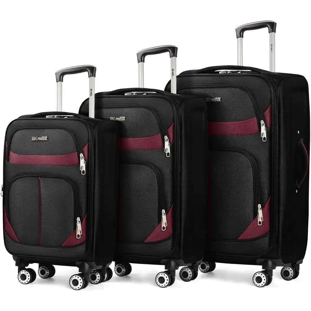 

Expandable Large Set of 3 Suitcases with Front Open Pocket, Lightweight & Durable, Double Spinner Wheels, and Lock (20in/24in/28