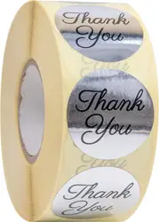 Thank You Stickers Roll - Bulk 1000 Silver Label Stickers - Large Round 1.5 inch Size Stickers-Bridal and Baby Showers Wedding F