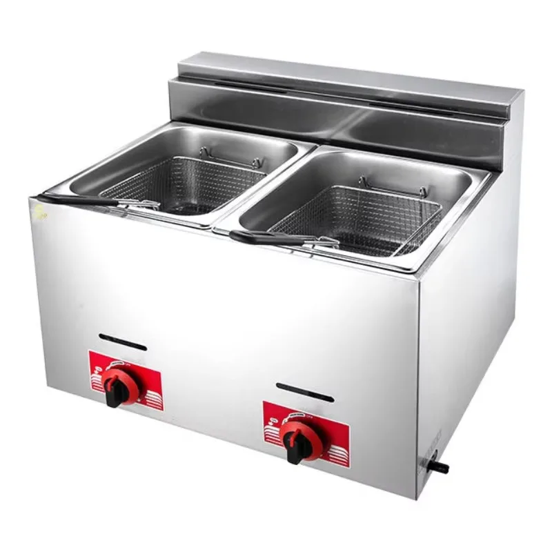 Hot-selling factory direct sales gas double-cylinder fryer, suitable for restaurant French fries fryer, 6L + 6L gas fryer