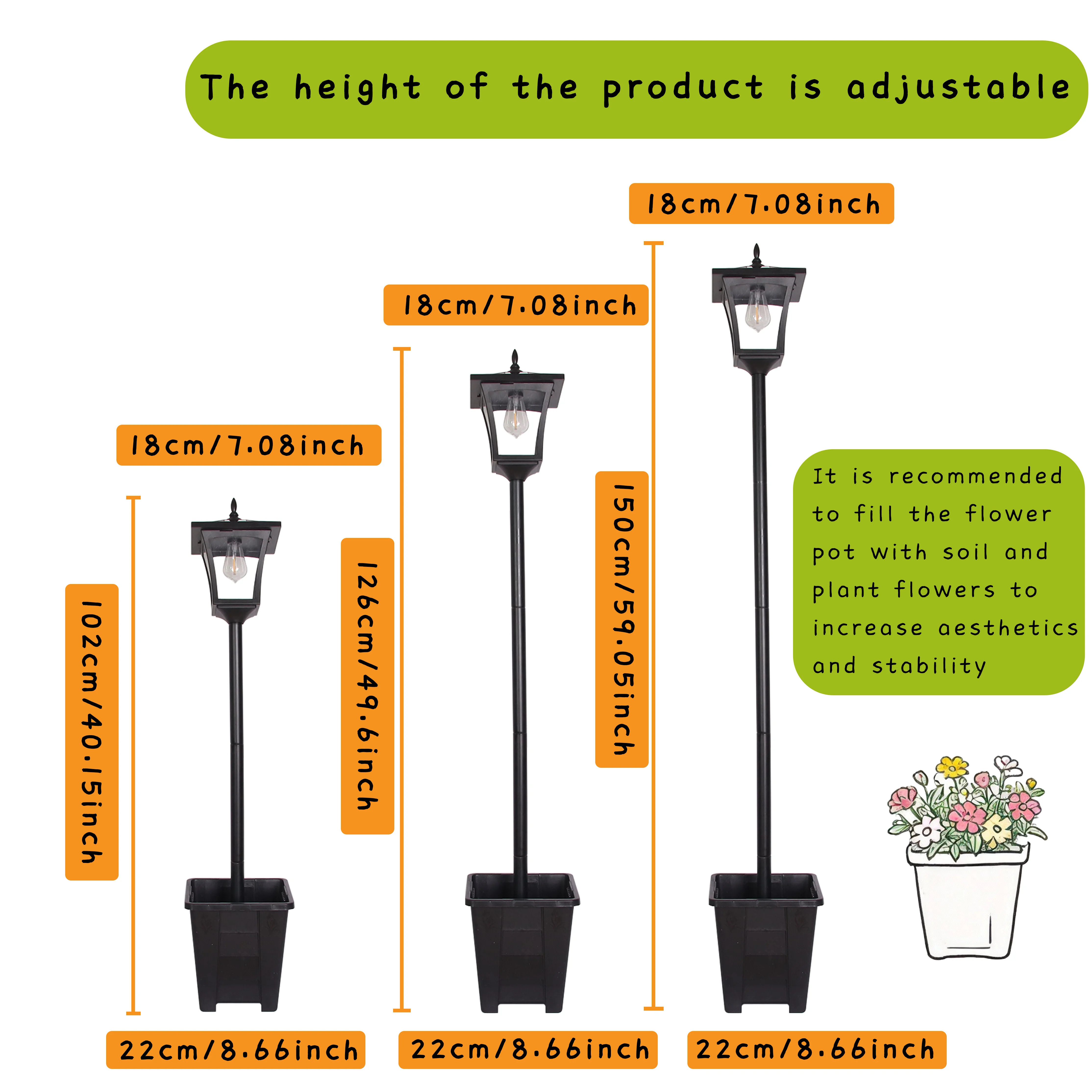 2PCS Solar Lamp Post Light with Built-in Planter, 2-in-1 Outdoor Coach Style Pole Light, IP44 LED Post Lamp for Pathway Patio Yard