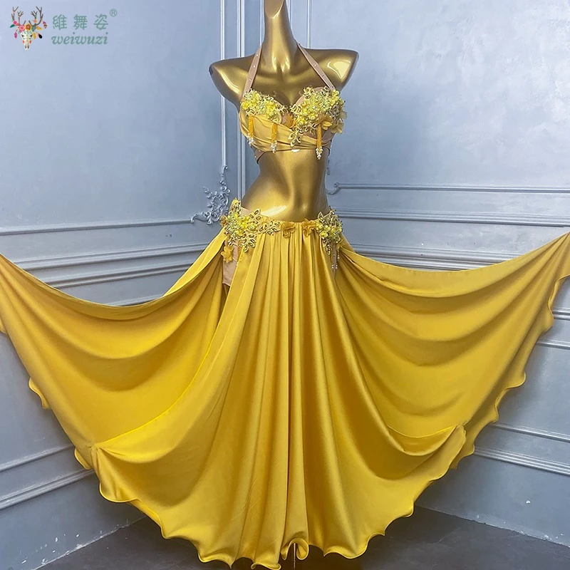 Sexy Bellydance Costume Bra Long Skirt Women Drum Solo Egypy Dancer Performance Outfit Swing Shine Sparkle Rhinstone Luxury 2025