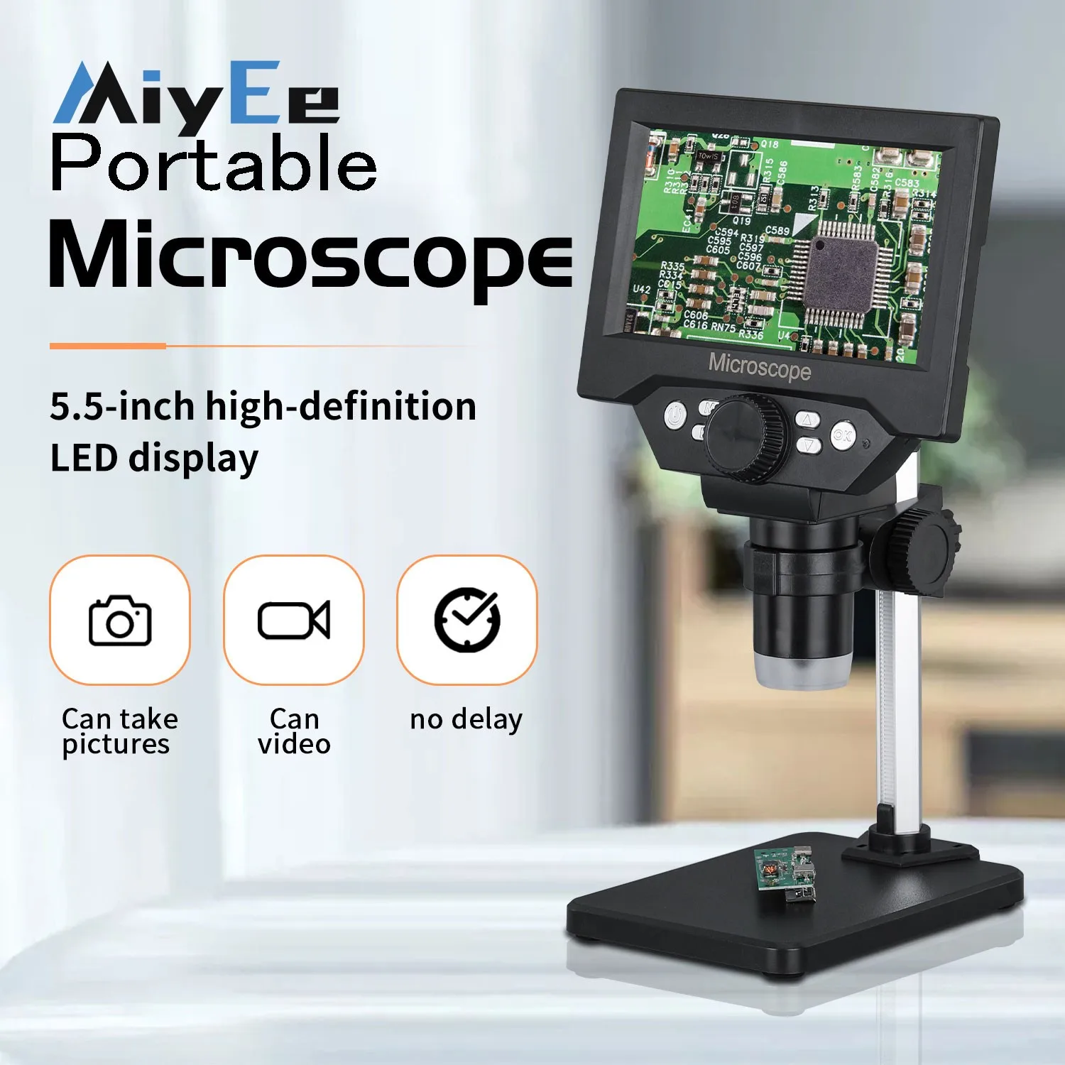 

G5 10MP 1-1000X HD Industrial Microscope Digital Microscope with Aluminum Plastic Stand /Aluminum Alloy Stand & 5.5" LCD