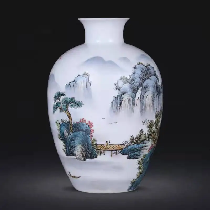 Jingdezhen ceramic master collection-level works new Chinese boutique hand-painted vase porch wine cabinet decoration ornaments