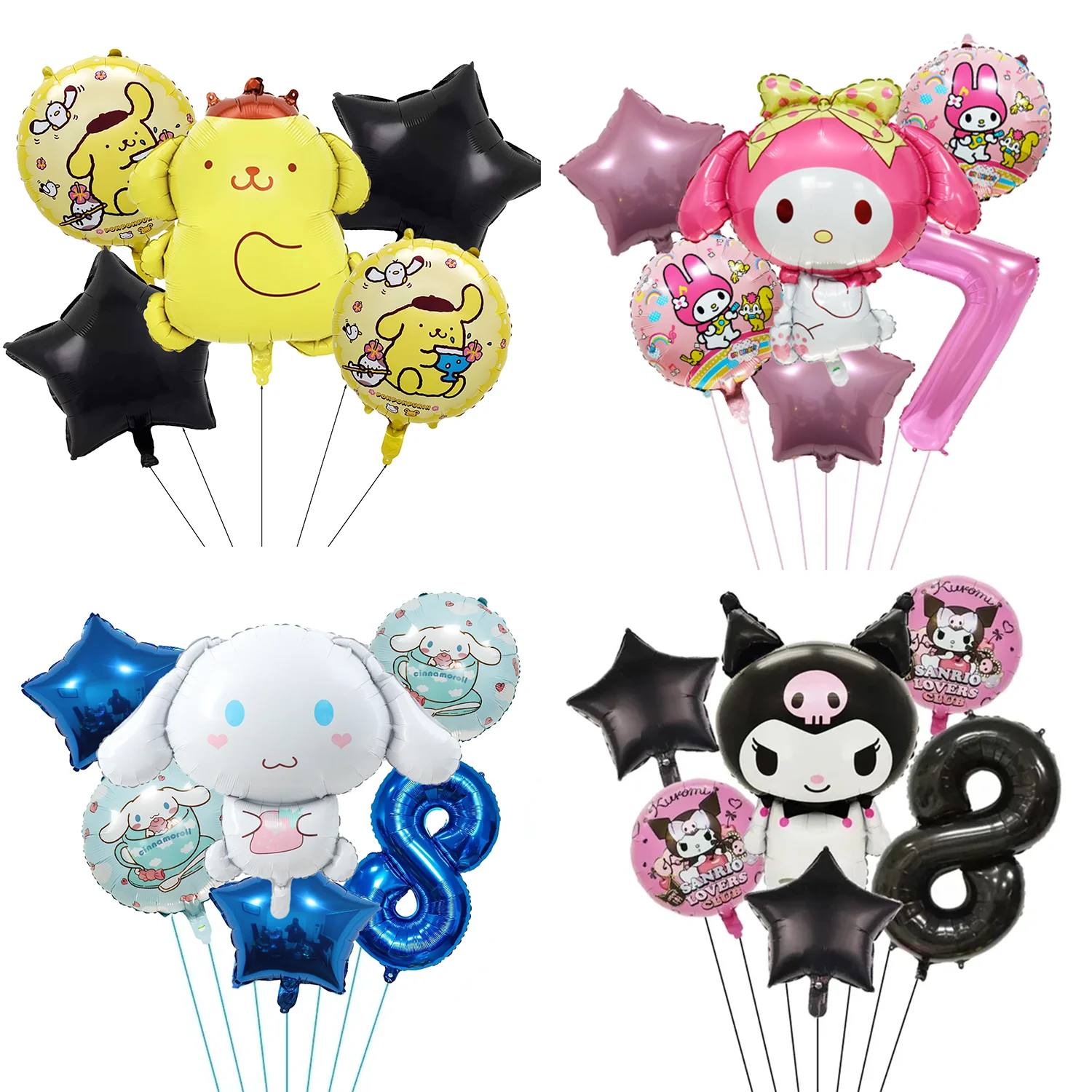 

Cartoon Sanrio Kuromi My Melody Cinnamoroll Purin Foil Balloon 32 inch Number Set Children's Birthday Party Decorative Toys ﻿