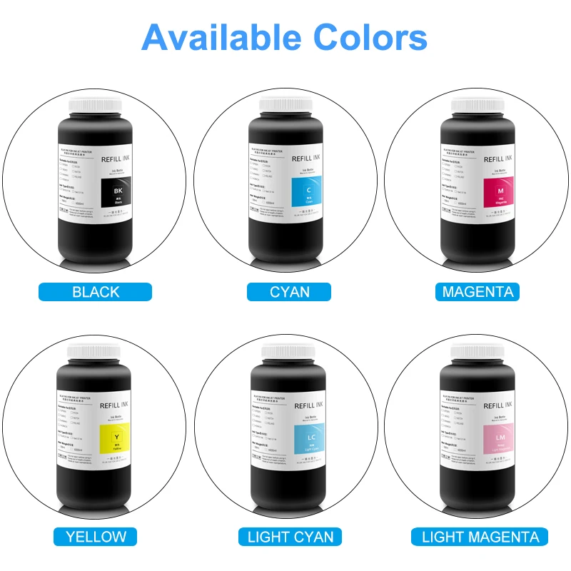 6×1000ML G3 G4 G5 G5i G6 Printhead Rigid Hard UV INK LED Curable UV Ink For Ricoh Gen3 Gen4 Gen4L Gen5 Gen5i Gen5S Gen6 KCMYWW