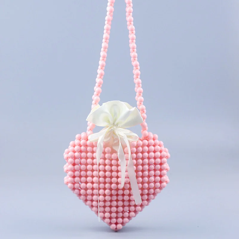

New handmade beaded braided Macaron small fresh heart lipstick coin purse casual cross-body one shoulder bag