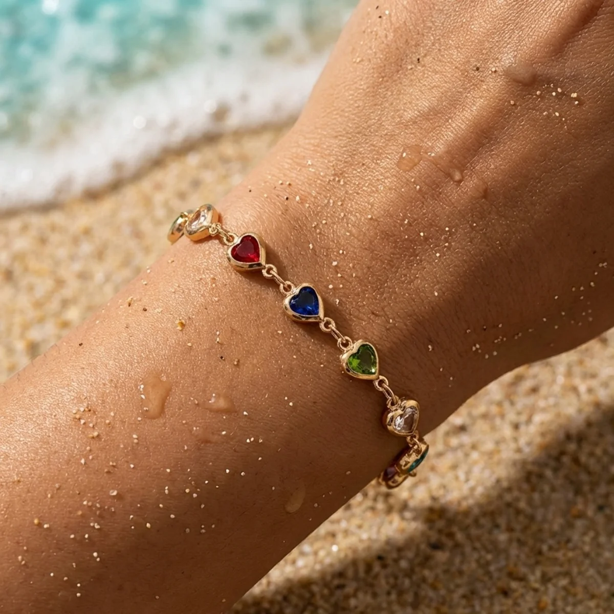 Colorful Rhinestone Heart Spliced Bracelets For Women Men Fashion Shiny Crystal Love Heart Chain Bangle Wedding Party Jewelry