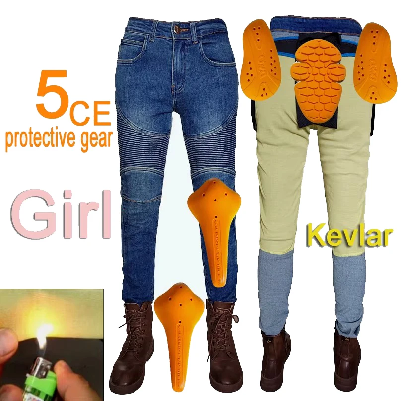 Women's Motorcycle Jeans Kevlar Moto Pants Protective Gear Riding Touring Blue Aramid Fiber Motocross Pants