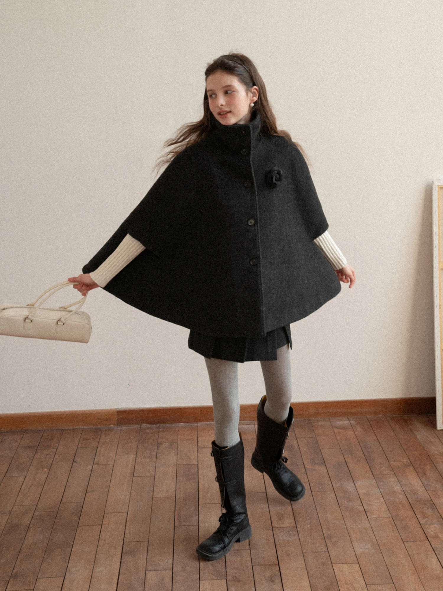 Casual High Waist Grey Woolen Plaid  Skirt Women's Spring Season Versatile Short Skirt Pants Eggka Brand Polyester Fiber