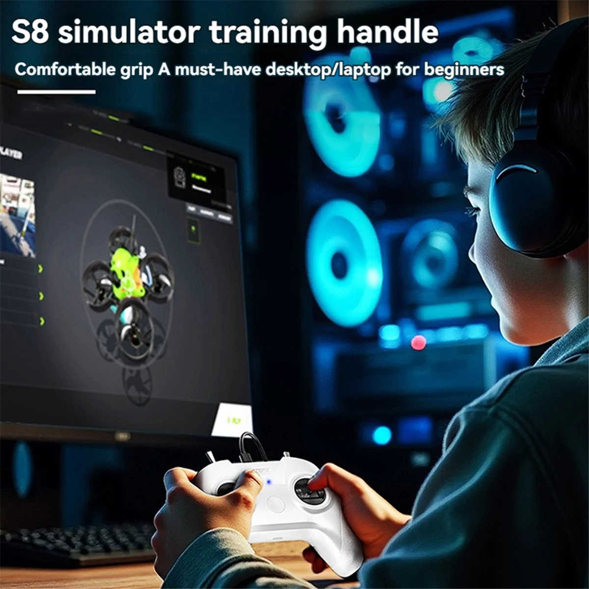 طائرة بدون طيار FPV 8CH محاكي الطيران مقبض التحكم عن بعد دعم Liftoff/DRL/AI الطائرة بدون طيار // SkyDive لسطح المكتب/الكمبيوتر المحمول #3