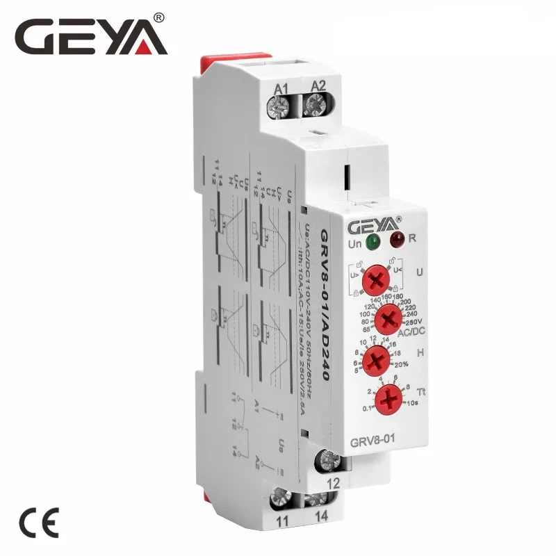 GEYA DC12V Voltage Relay Over-voltage or Undervoltage Protection Relay 220V 10A Electrical Voltage Monitoring Relay GRV8-01