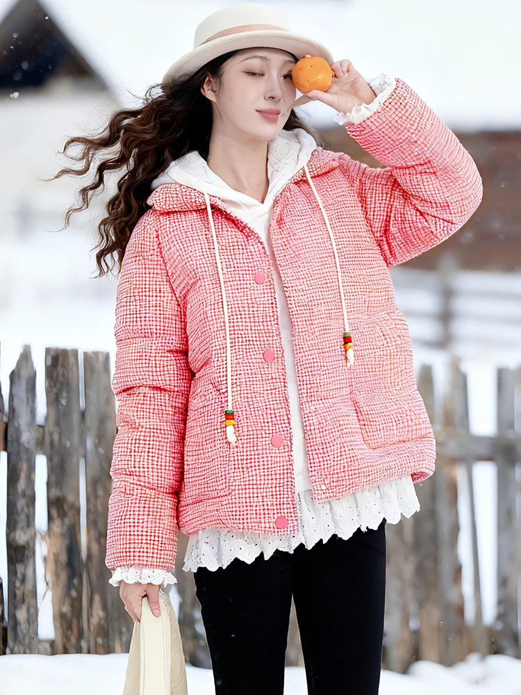 

Artistic Flip-Collar Small Sle Pink Quilted Jaet Women's Winter Thi White Du down Bread Coat Commute Faion Straight...