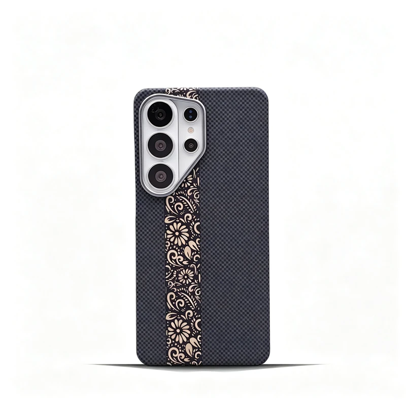 Magnetic Carbon Fiber Texture Floral Phone Case For Samsung Galaxy S25 S26 Ultra S24 Wireless Charging Ultrathin Hard PC Cover