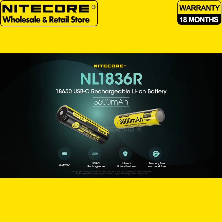 

Высокопроизводительный NITECORE NL1836R 3600 мАч USB-C перезаряжаемый литий-ионный аккумулятор 18650 по сертификату CE
