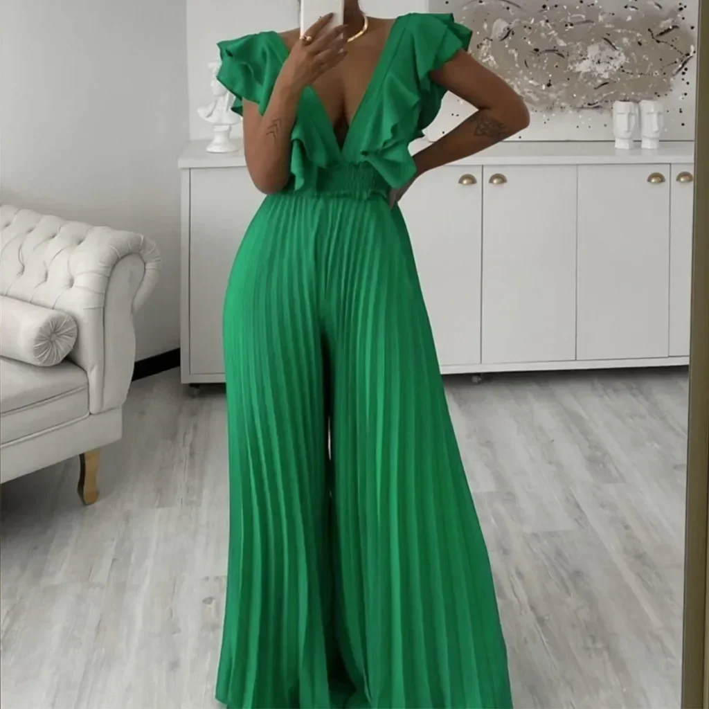 Dashiki African Elegant Fashion Women Pleated Jumpsuits Sleeveless Wide Leg Pants Rompers Party Office Outfits 2024 Summer