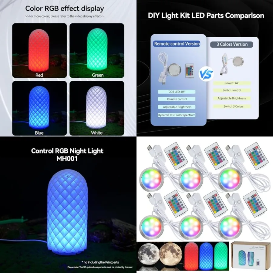 

Remote Control RGB LED Lamp Kit 001 with Power Off Color Storage for Bambu Lab H2D/X1/P1P/A1 Includes Button Battery Makerworld