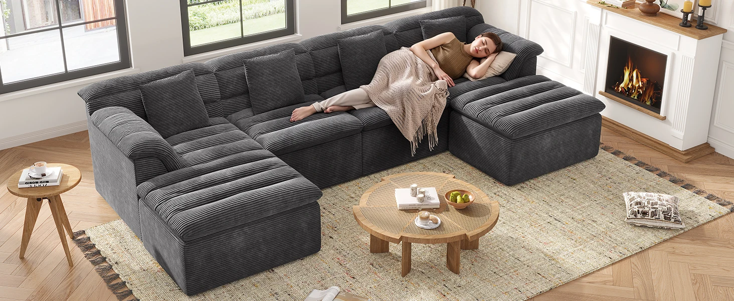 modular sectional sofa couch L-shaped comfy sofa cloud sectional couch modern corduroy sofa