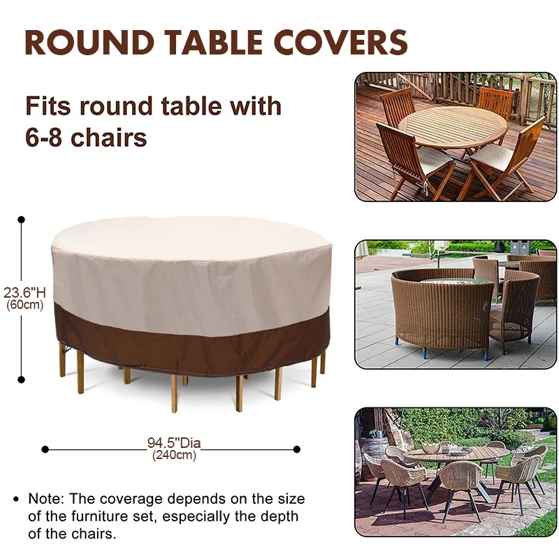 210D Patio Round Table Covers Outdoor Furniture Sofa Protection Rain Snow Dustproof Covers  Table Chair Set Protection Supplies