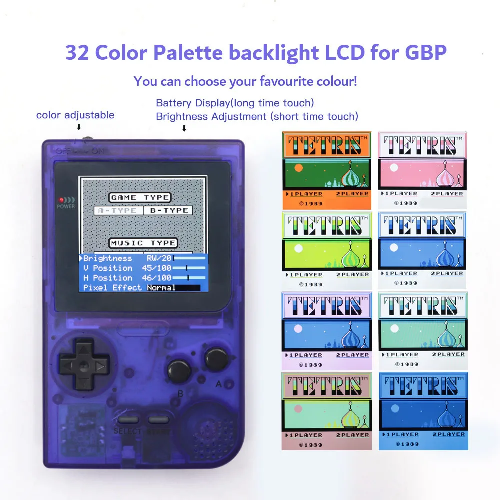 HISPEEDIDO GBP IPS LCD مجموعة شاشة الإضاءة الخلفية قائمة OSD ريترو بكسل LCD طقم عصري لجيب لعبة الصبي مع غلاف مشذب مسبقًا