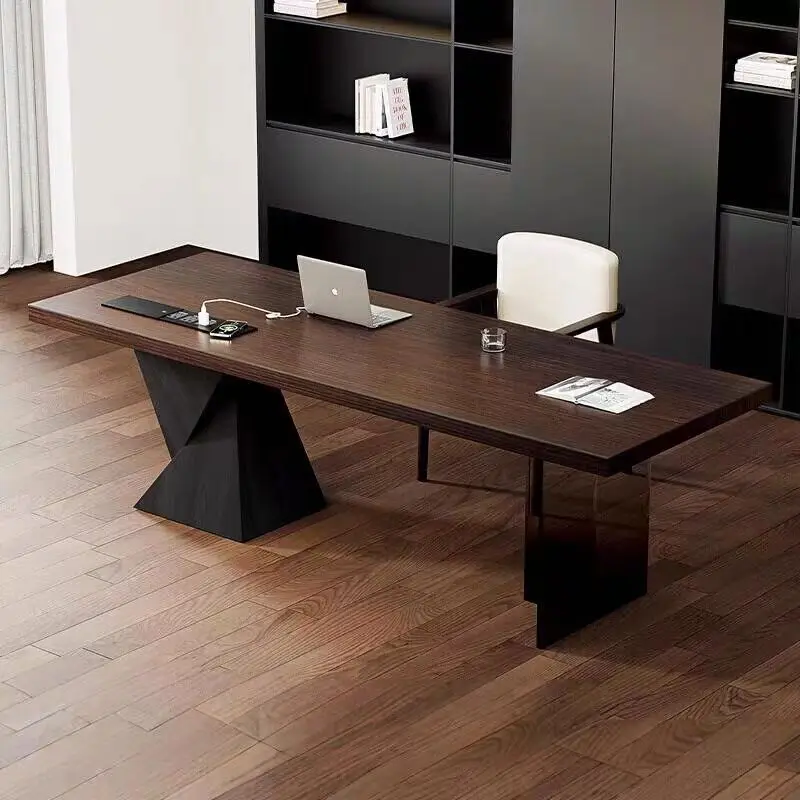 

Italian minimalist desk with socket acrylic solid wood desk light luxury modern minimalist home study computer desk