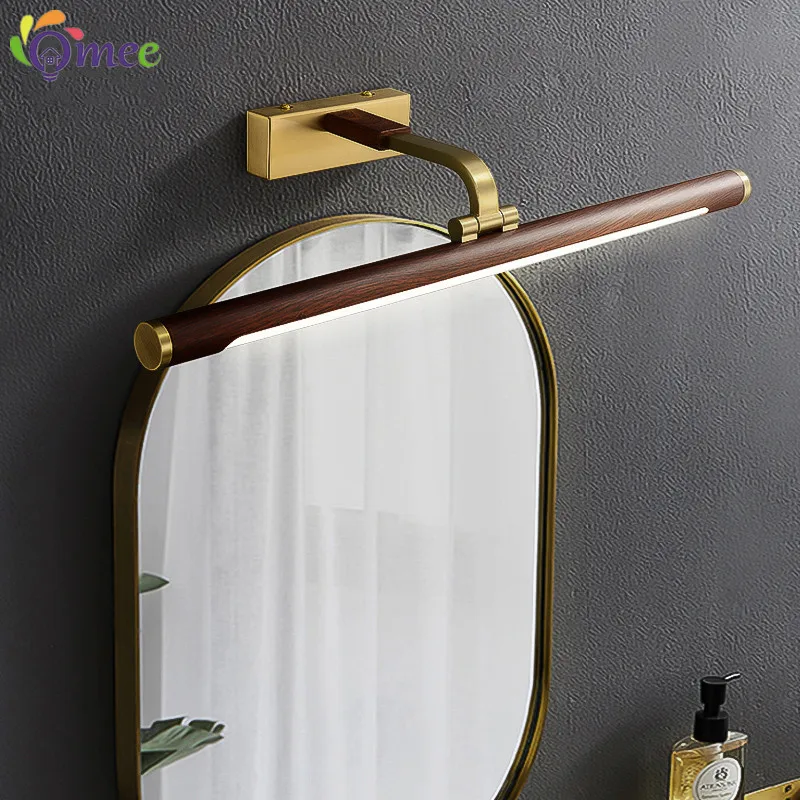 Nordic 57cm Wood Grain LED Mirror Wall Lamps For Bathroom Dresser Home Mirror Lights Decoration бра Bedside Bedroom Wall Light