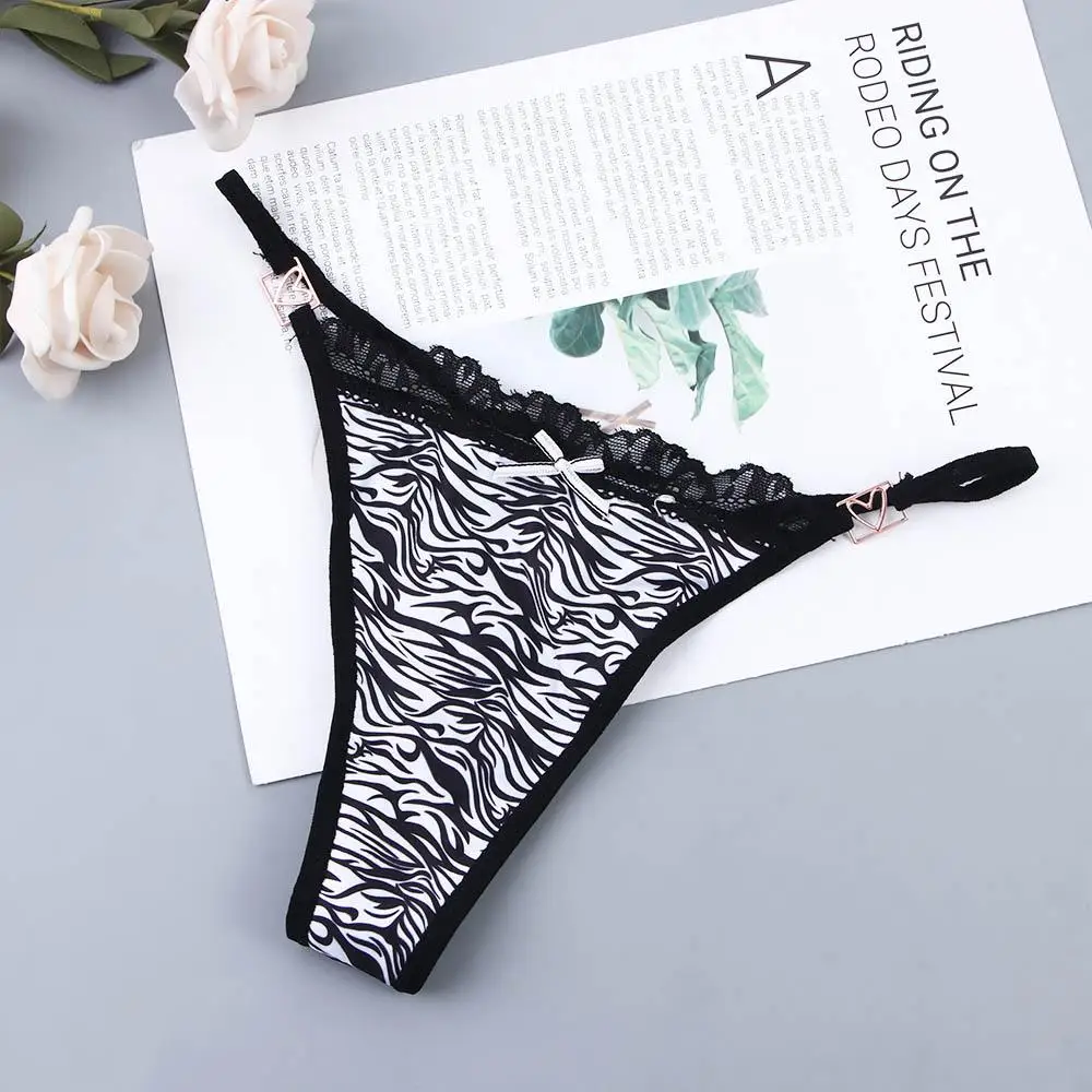 New Women Sexy Leopard Thin Belt Panties Low Waist Stripe Temptation Lingerie Lace Bow G-String Thong Briefs Underwear Intimates