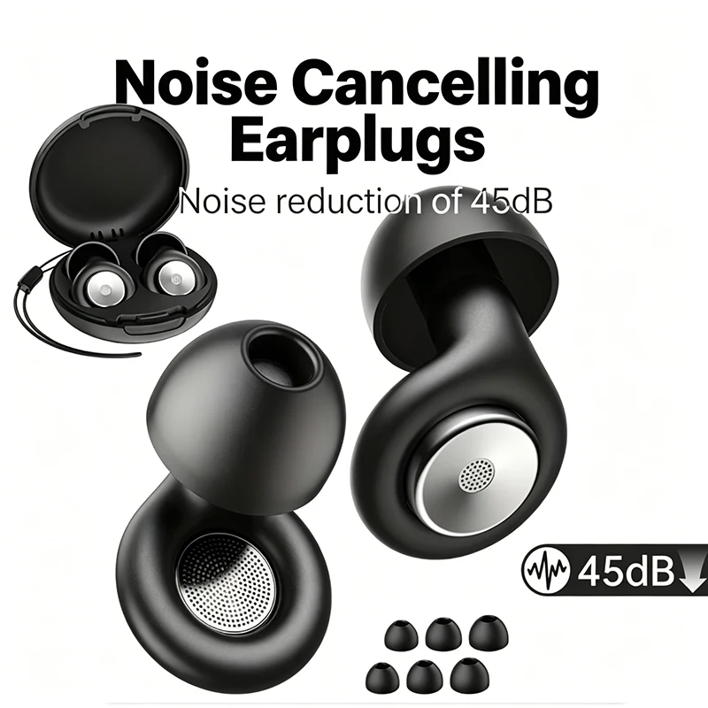 HT001-Silicone Ear Plugs Sleep Noise Reusable EarPlug with Storage Case Soft Anti Noise Earplug for Sleep Concerts Travel Work