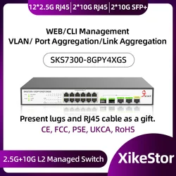 XikeStor16-Port 2.5GbE  L2 Web Managed 12 Ports 2.5GBASE-T RJ45 2 Ports 10G RJ45 2 Ports 10G SFP+ Uplink Ethernet