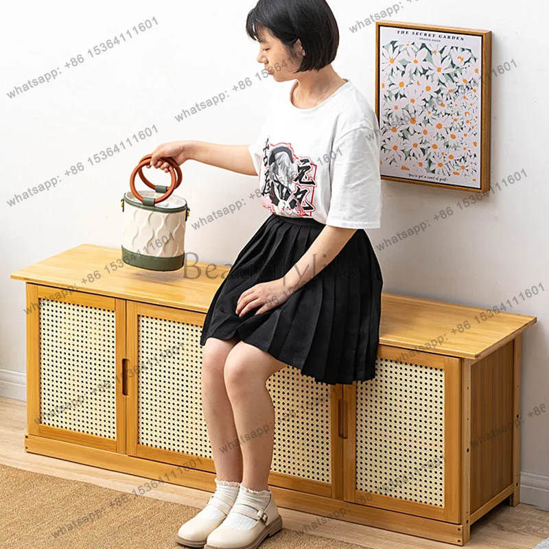 LJY Solid Wood Long Entryway Bench with Shoe Storage High Capacity Seat and Rack Sturdy Shoe Changing Stool for Home Hallway