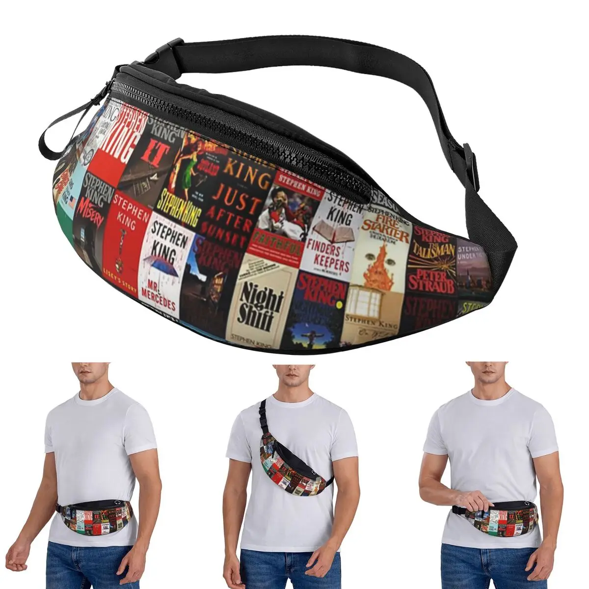 

Crossbody Waist Bag Stephen King Book Cover Collage Men Women Fanny Pack Traveling Running Money Phone Pouch