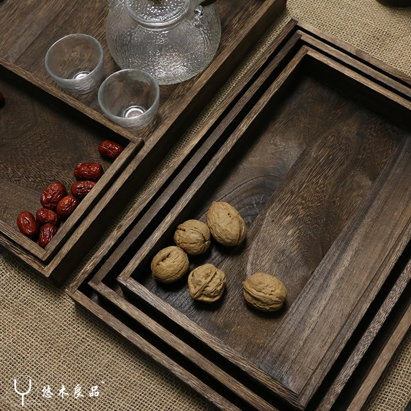 Japanese-braised Tung wood tea tray fruit plate dessert plate dinner plate cafe fruit plate photograph solid wood plate