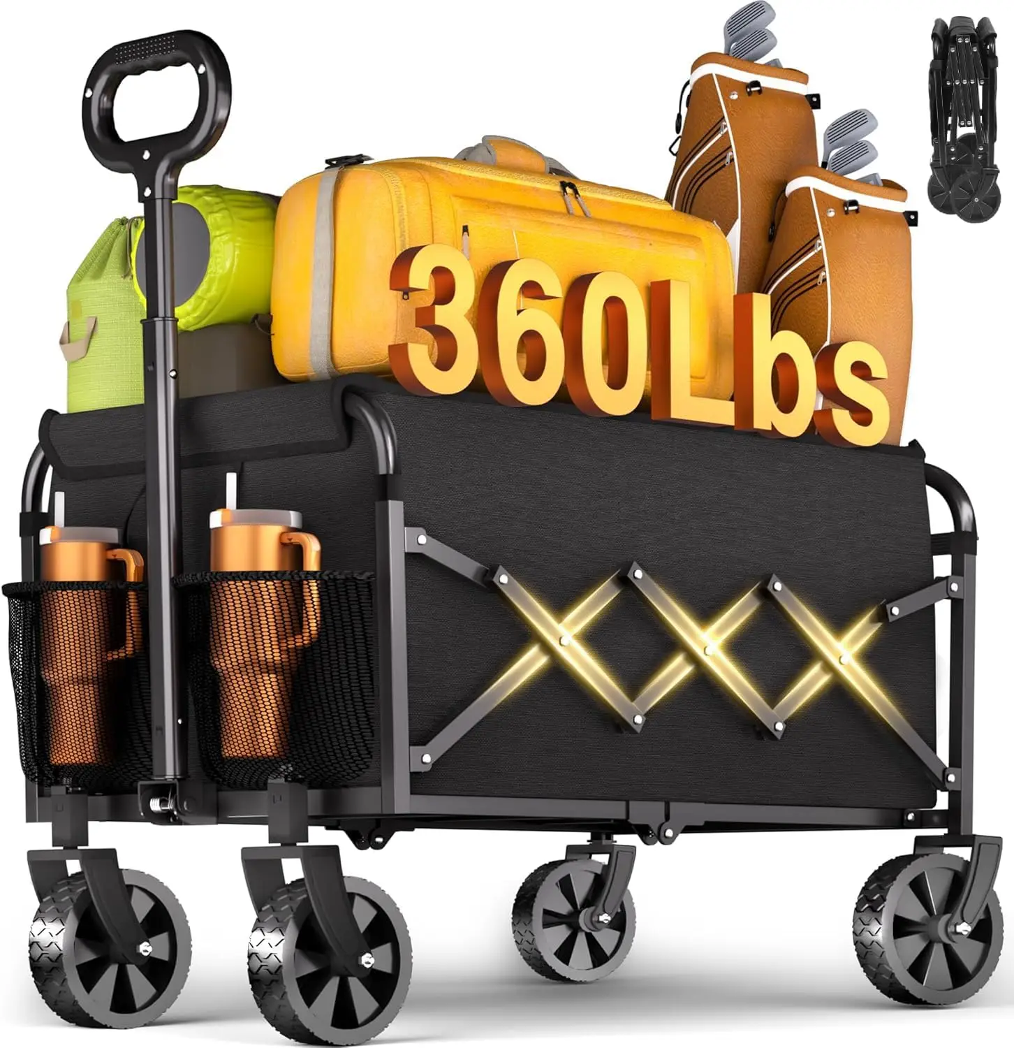 

Foldable Wagon Cart with Wheels, 360Lbs Capacity, Lightweight for Camping Travel Picnic Shopping