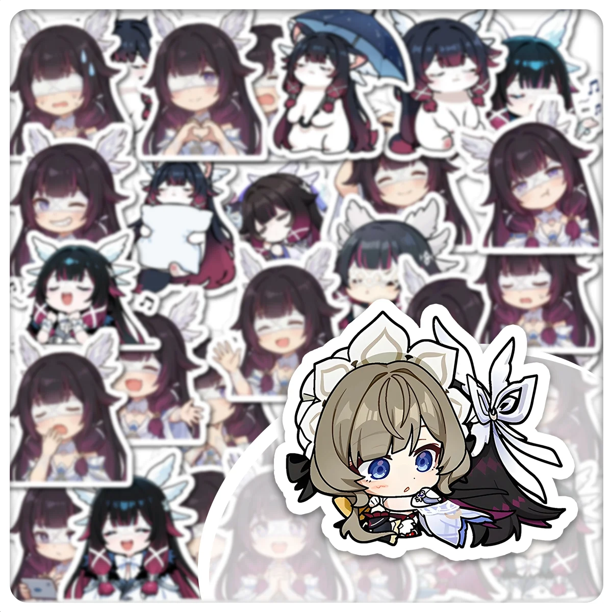 30 Pcs Cute Columbina HD Custom Emoji Stickers, Genshin Impact Merch DIY Decor Stickers for Journals, Phones & Computers
