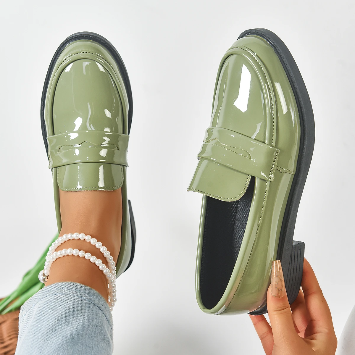 Damen-Flachschuhe im britischen Stil, JK-Leder-Schuhe, Sommer-Damen-Loafer, Neu 2026, französische runde Zehenpartie, Büroschuhe für Damen – Detail 6