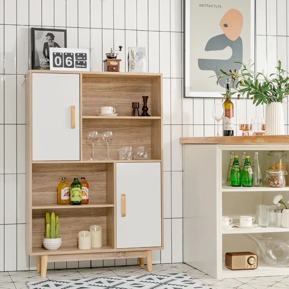 

Storage Cabinet with Legs, Floor Cabinet with Doors, Shelves, Anti-Tipping Device, 4-Tier Bookshelf, Customized