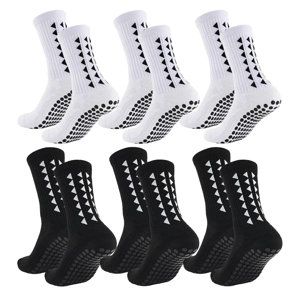 6 Pairs Multi-Sport Grip Socks, Towel Bottom Anti-Slip for Football Running Gym, Mens Womens Athletic Socks Set, Men Socks
