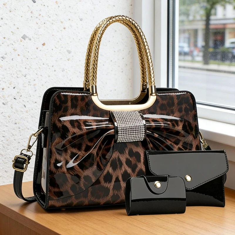 Butterfly Knot Leopard Print Women's Bag, High-Quality PU Material Satchel, Large Capacity Shoulder Crossbody Bag view 6